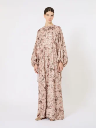 Long fil coupa and printed lama dress, rose gold