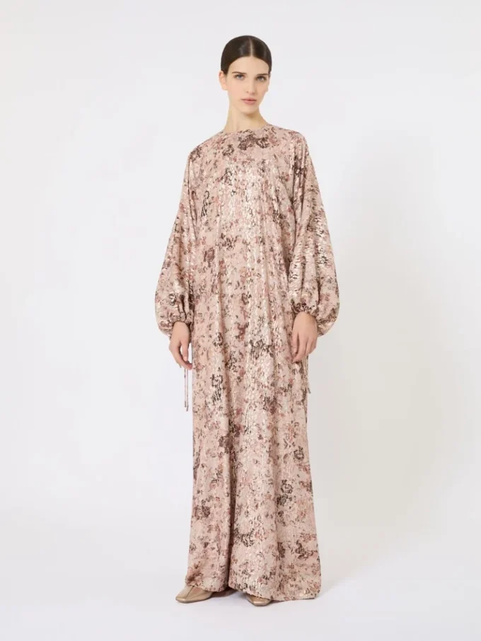 Long fil coupa and printed lama dress, rose gold Long fil coupa and printed lama dress, rose gold