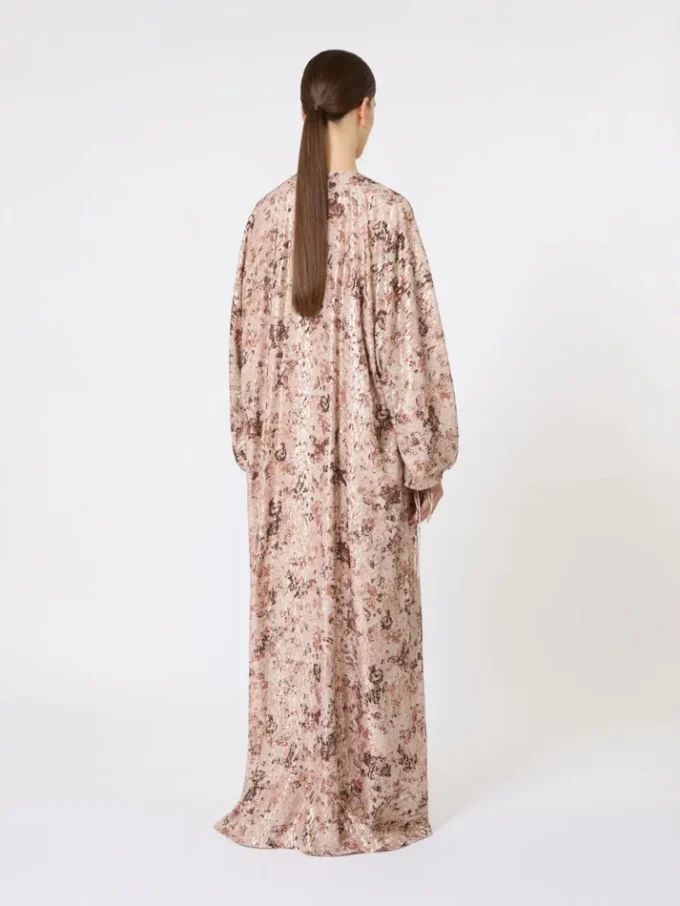 Long fil coupa and printed lama dress, rose gold Long fil coupa and printed lama dress, rose gold