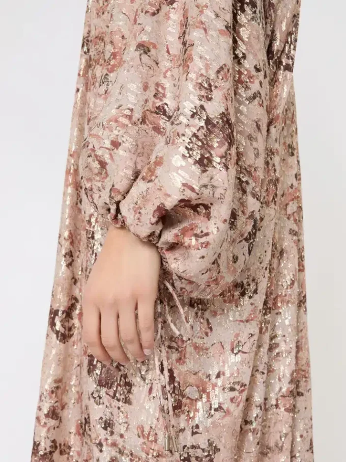 Long fil coupa and printed lama dress, rose gold Long fil coupa and printed lama dress, rose gold