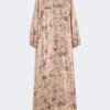 Long fil coupa and printed lama dress, rose gold Long fil coupa and printed lama dress, rose gold