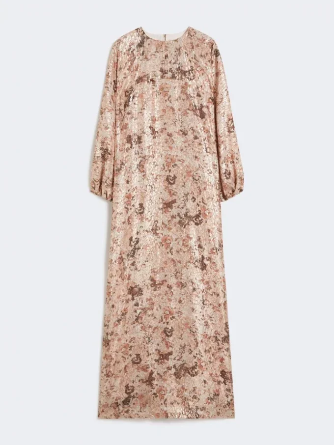 Long fil coupa and printed lama dress, rose gold Long fil coupa and printed lama dress, rose gold