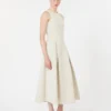 Long flared scuba jersey dress, beige