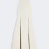 Long flared scuba jersey dress, beige