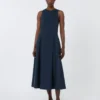 Long flared scuba jersey dress, ultramarine
