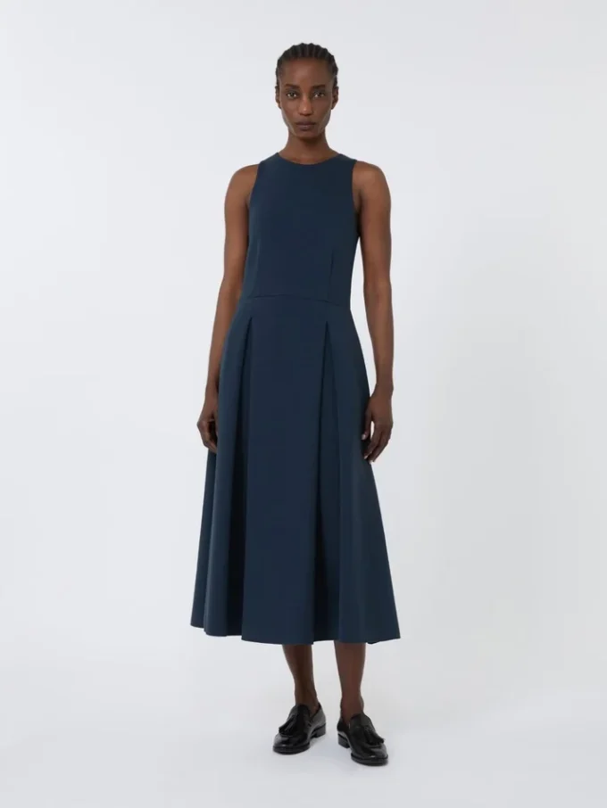 Long flared scuba jersey dress, ultramarine