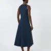 Long flared scuba jersey dress, ultramarine