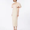 Long jacquard cloque dress, powder Long jacquard cloque dress, powder