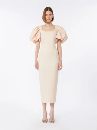 Long jacquard cloque dress, powder