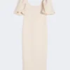 Long jacquard cloque dress, powder Long jacquard cloque dress, powder