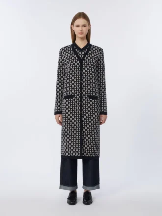 Long jacquard wool cardigan, ultramarine