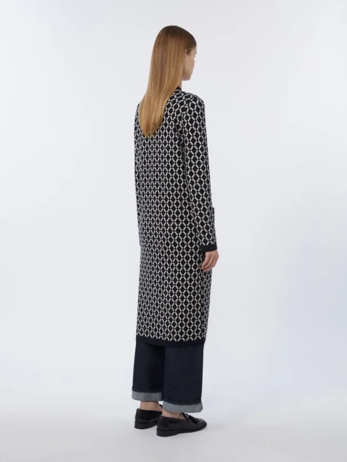 Long jacquard wool cardigan, ultramarine Long jacquard wool cardigan, ultramarine