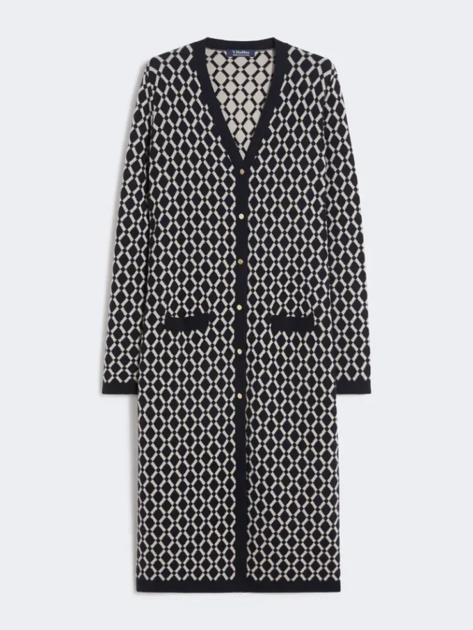 Long jacquard wool cardigan, ultramarine Long jacquard wool cardigan, ultramarine