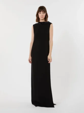 Long lightweight cady dress, black