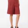 Long linen canvas bermuda shorts, brick red Long linen canvas bermuda shorts, brick red