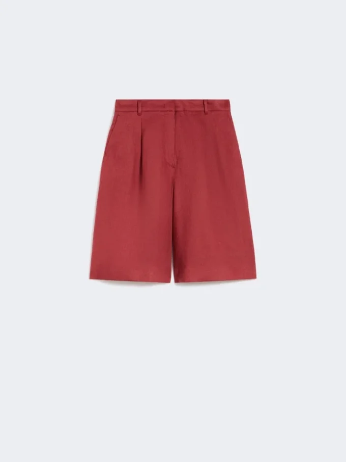 Long linen canvas bermuda shorts, brick red Long linen canvas bermuda shorts, brick red