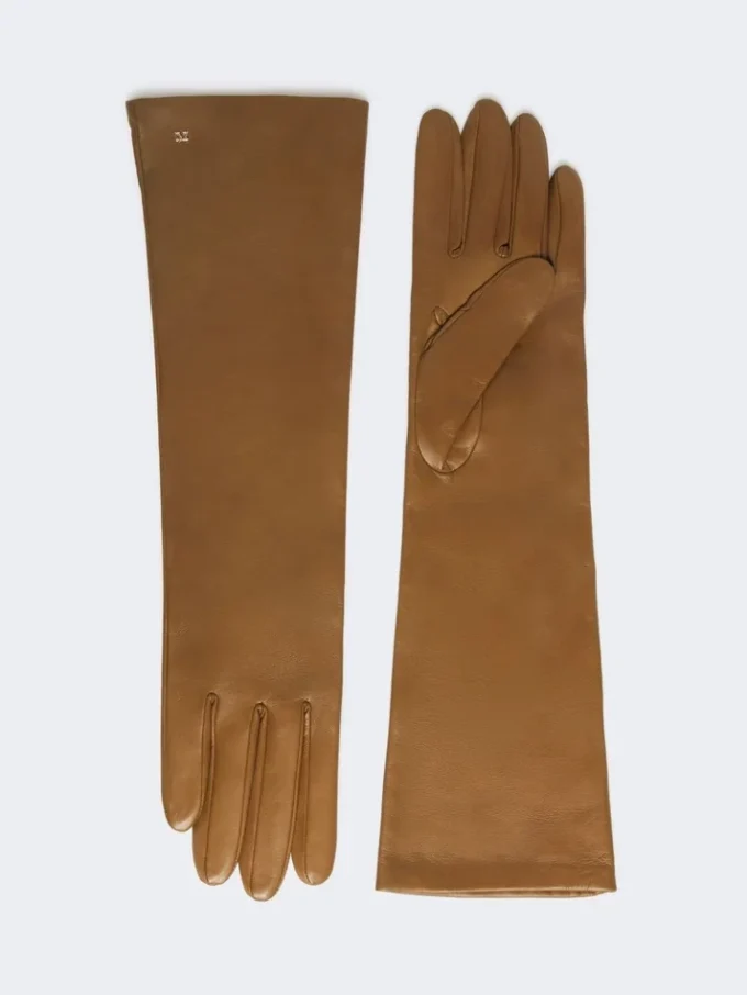 Long nappa leather gloves, tobacco