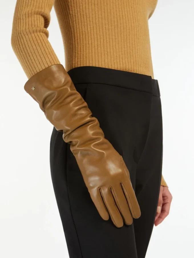 Long nappa leather gloves, tobacco
