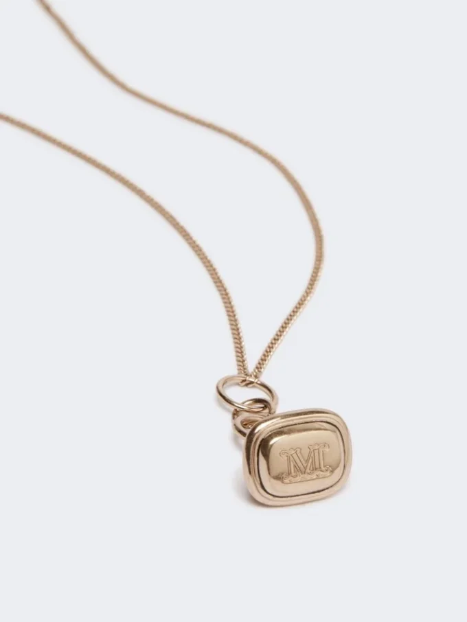 Long necklace with stamp pendant, gold