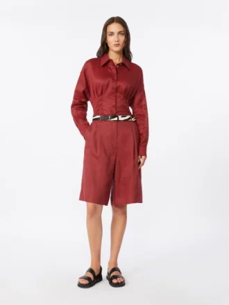 Long-sleeved ramie canvas shirt, brick red