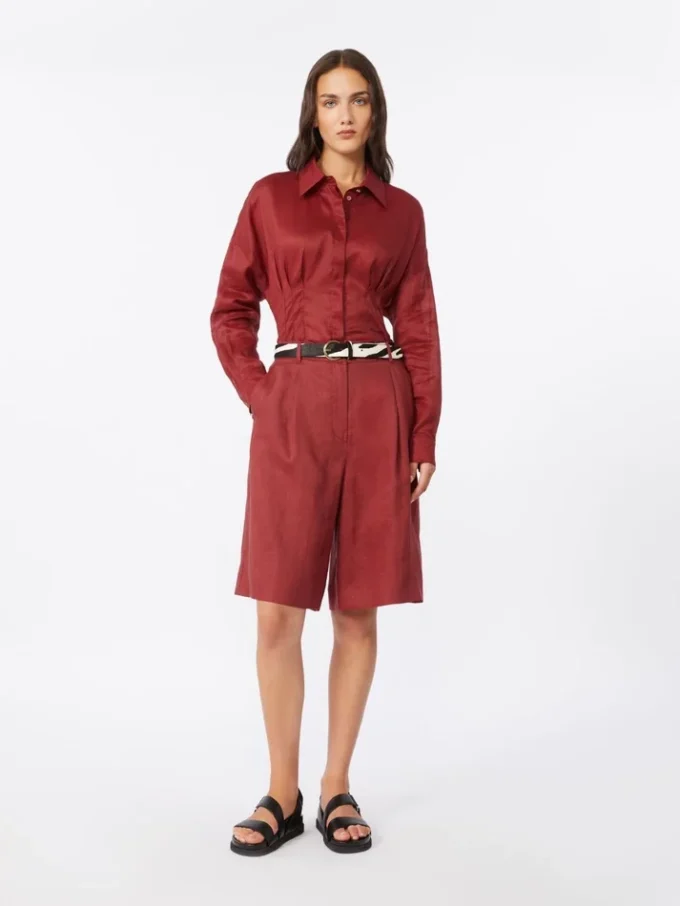 Long-sleeved ramie canvas shirt, brick red Long-sleeved ramie canvas shirt, brick red