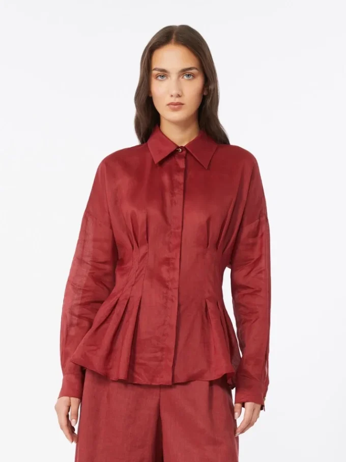 Long-sleeved ramie canvas shirt, brick red Long-sleeved ramie canvas shirt, brick red