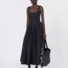 Long sleeveless pure cotton dress, black Long sleeveless pure cotton dress, black