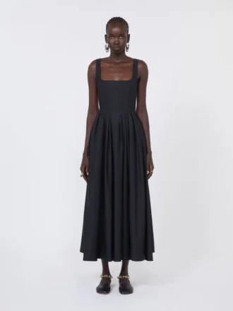 Long sleeveless pure cotton dress, black