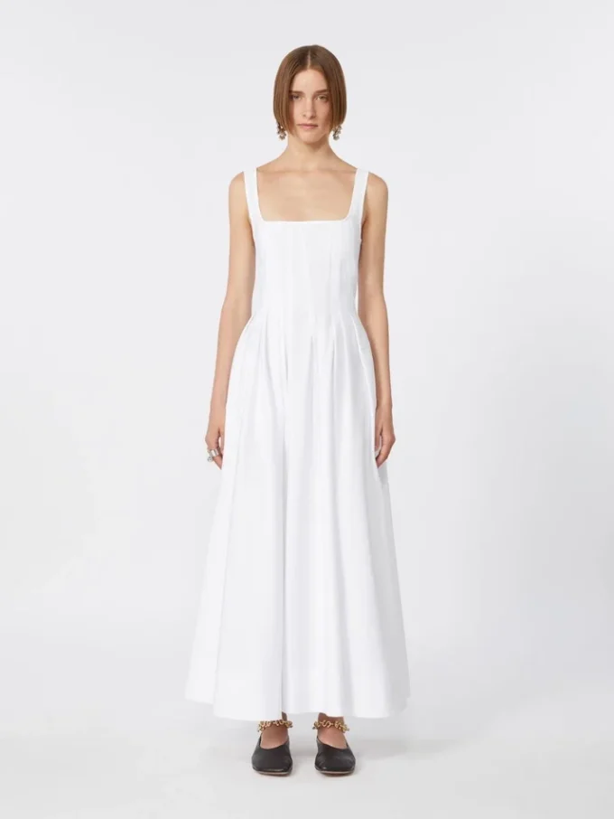 Long sleeveless pure cotton dress, optical white Long sleeveless pure cotton dress, optical white