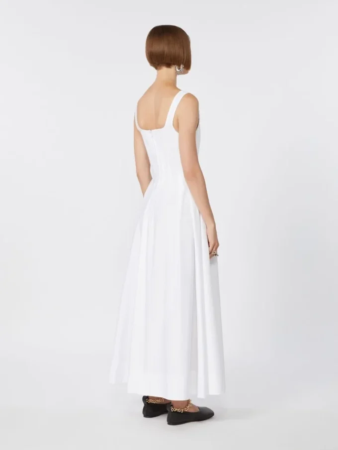 Long sleeveless pure cotton dress, optical white Long sleeveless pure cotton dress, optical white