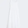 Long sleeveless pure cotton dress, optical white Long sleeveless pure cotton dress, optical white