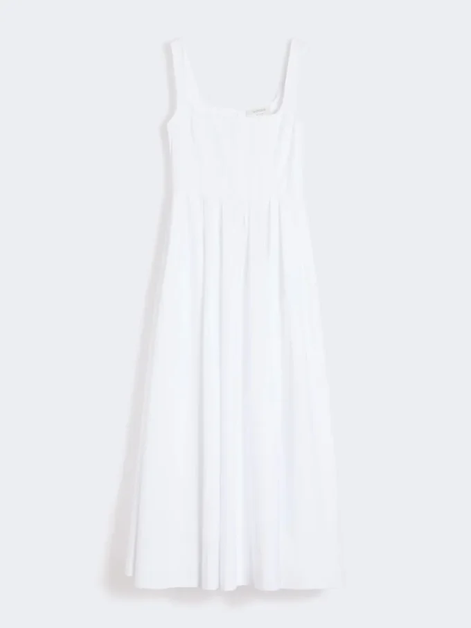 Long sleeveless pure cotton dress, optical white Long sleeveless pure cotton dress, optical white