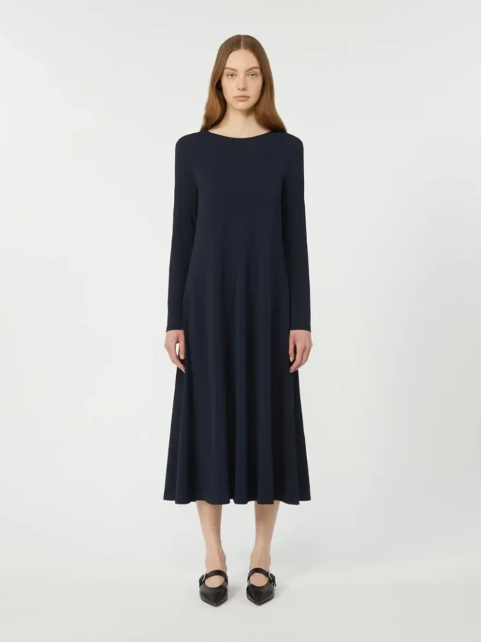 Long viscose jersey dress, navy Long viscose jersey dress, navy