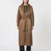 Long water-repellent canvas padded parka, tobacco