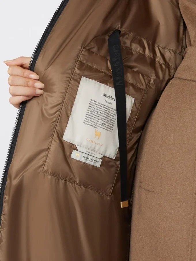 Long water-repellent canvas padded parka, tobacco