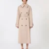 Long water-repellent twill trench coat, beige