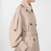 Long water-repellent twill trench coat, beige