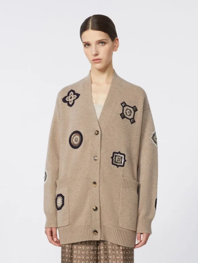 Long wool and cashmere cardigan, sand Long wool and cashmere cardigan, sand