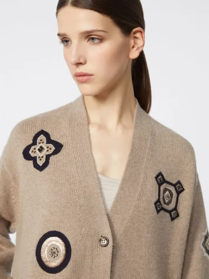 Long wool and cashmere cardigan, sand Long wool and cashmere cardigan, sand