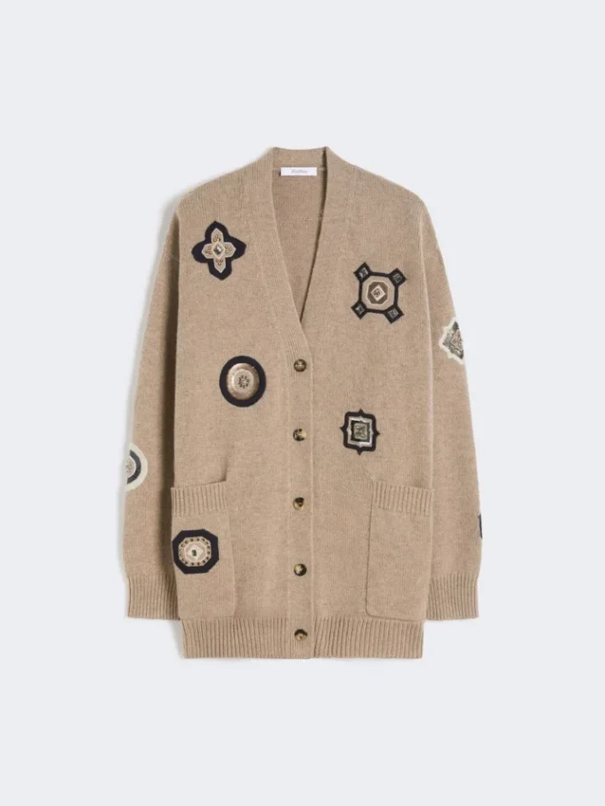 Long wool and cashmere cardigan, sand Long wool and cashmere cardigan, sand