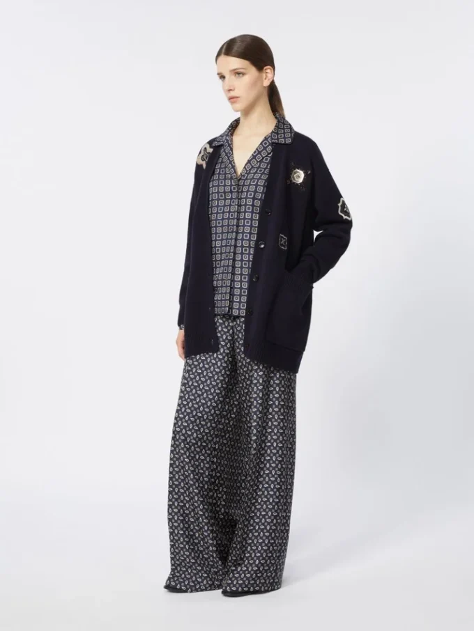 Long wool and cashmere cardigan, ultramarine Long wool and cashmere cardigan, ultramarine