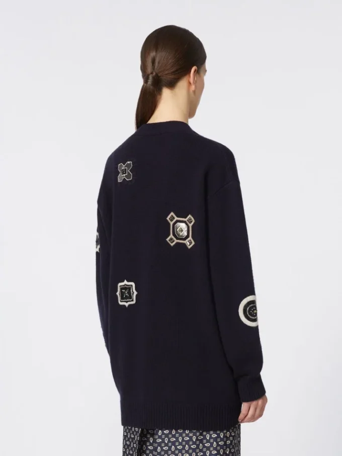 Long wool and cashmere cardigan, ultramarine Long wool and cashmere cardigan, ultramarine