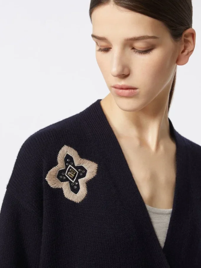 Long wool and cashmere cardigan, ultramarine Long wool and cashmere cardigan, ultramarine