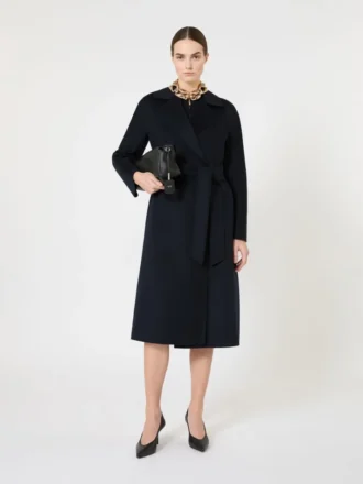 Long wool, cashmere and silk coat, navy