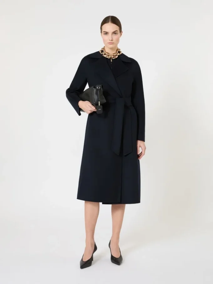 Long wool, cashmere and silk coat, navy Long wool, cashmere and silk coat, navy