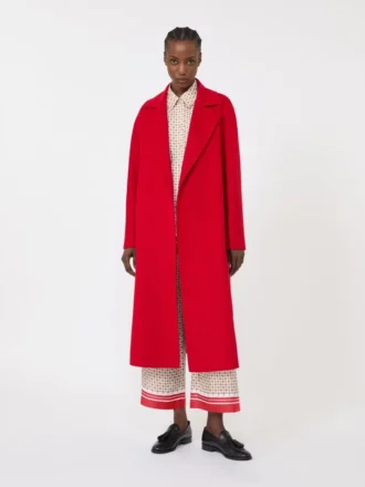 Long wool, cashmere and silk coat, red