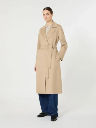 Long wool, cashmere and silk coat, sand