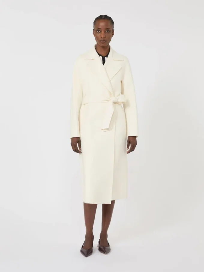 Long wool, cashmere and silk coat, white Long wool, cashmere and silk coat, white