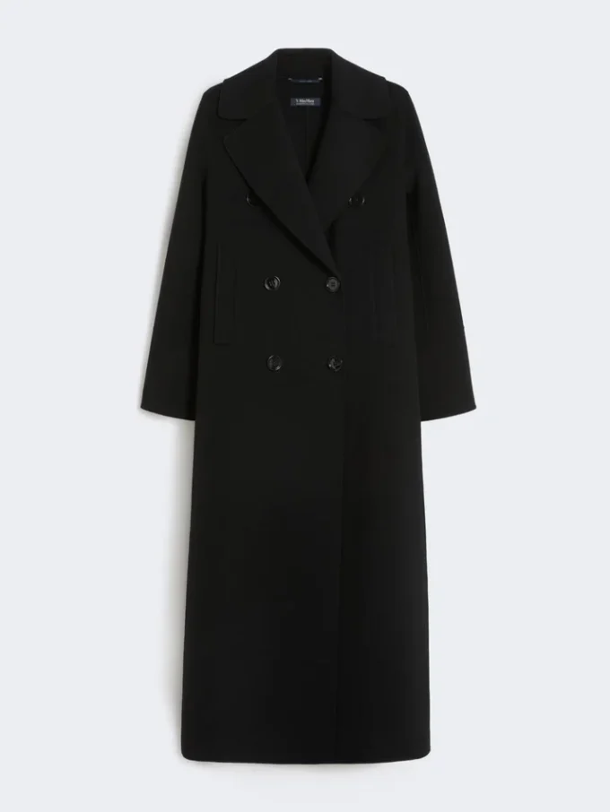 Long wool coat with half-belt detail, black Long wool coat with half-belt detail, black