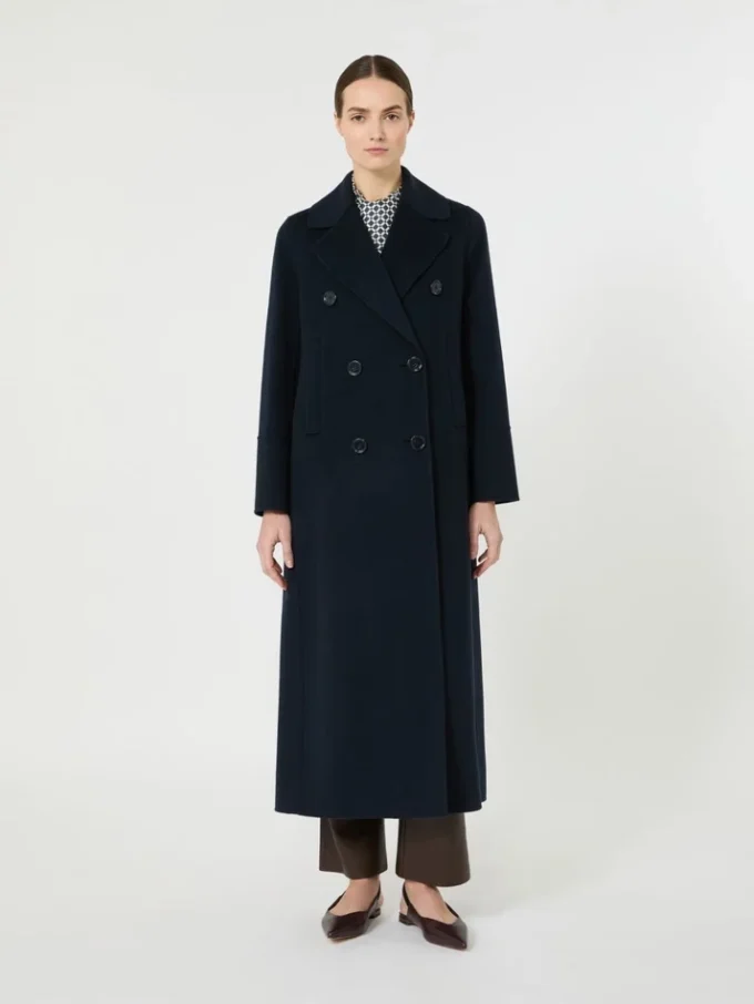 Long wool coat with half-belt detail, midnightblue Long wool coat with half-belt detail, midnightblue